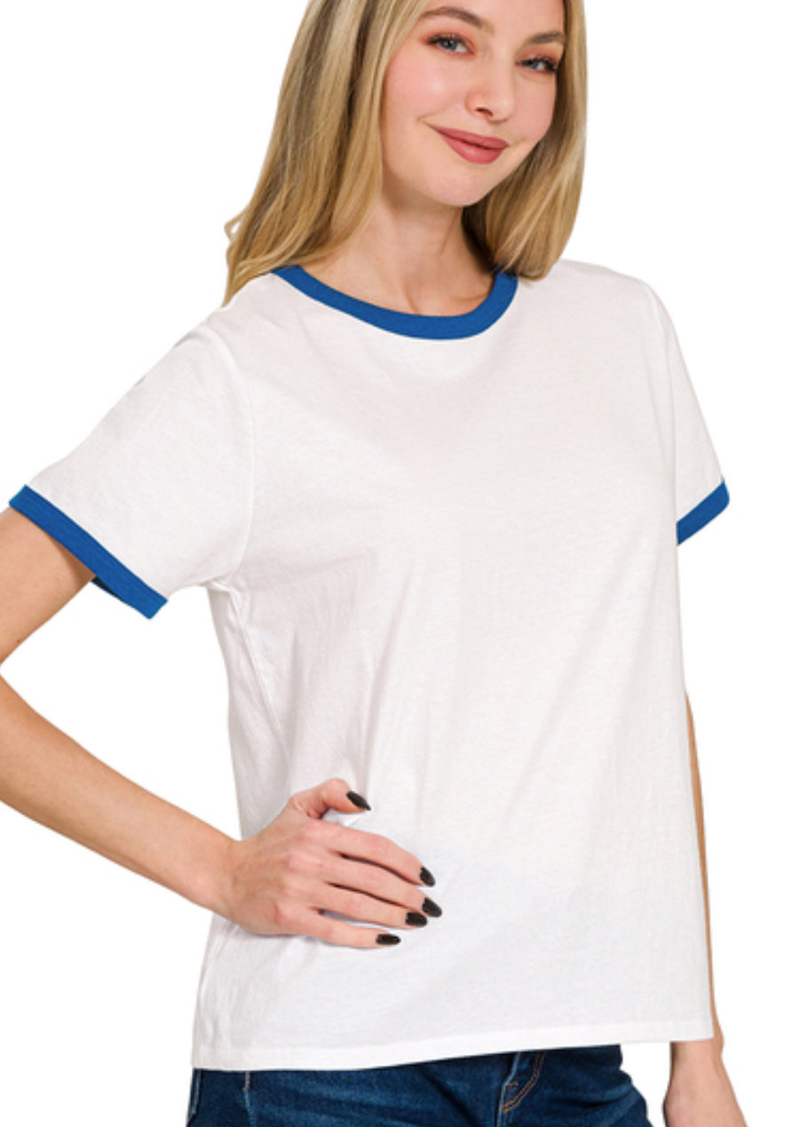 Zenana Blue Trim T Shirt