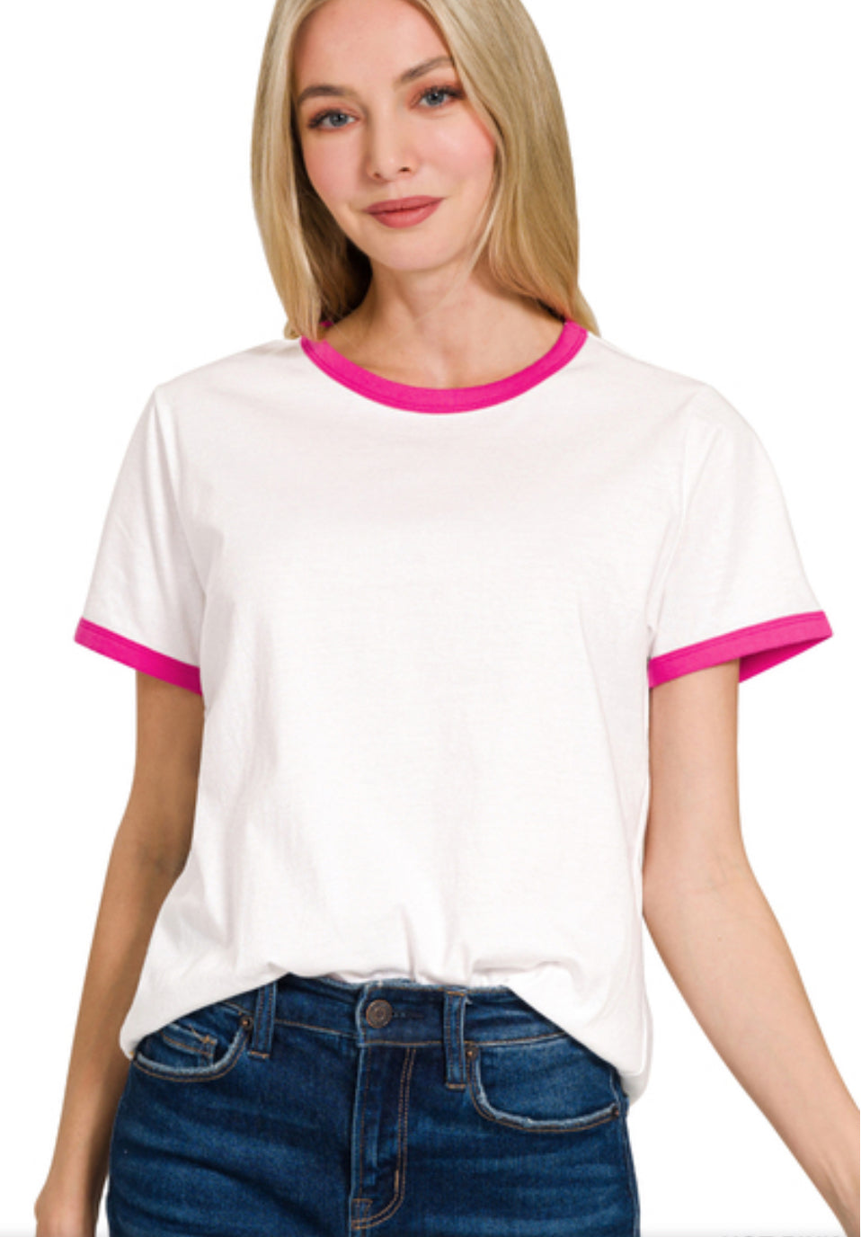 Zenana Pink Trim T Shirt