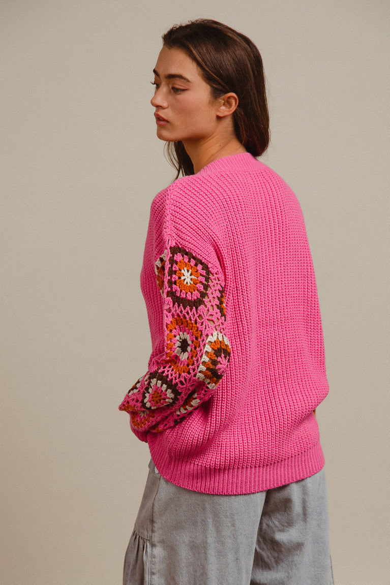 BiBi GRANNY SQUARE SLEEVES V-NECK SWEATER