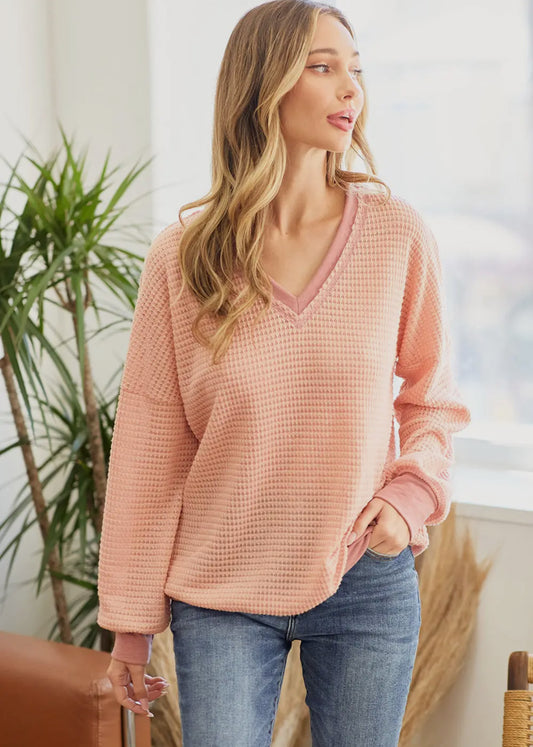 The Belle Solid Waffle Knit Top