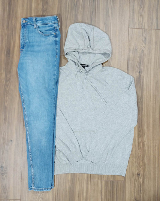 Express size large sweater hoodie & Old Navy rockstar, super skinny mid rise size 10 jeans