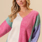 BiBi COZY TEXTURE V-NECK COLOR BLOCK SWEATER