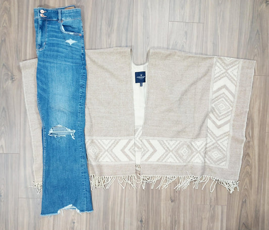 Both American Eagle poncho one size fits all & new with tags, high-rise artist, flair size 16 jeans