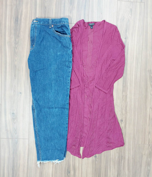 Torrid size 0 cardigan (L/XL) & Levi size 16 long jeans