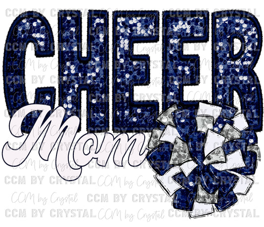 Glitter Blue & White Cheer Mom