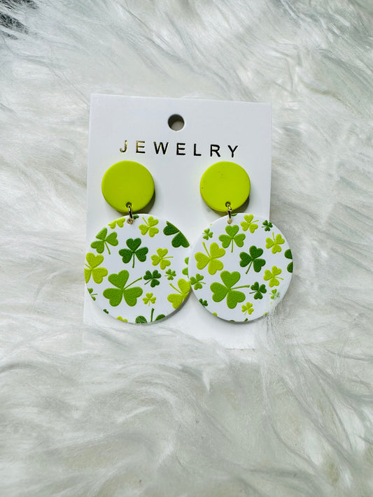 Clay Shamrock Circle Earrings