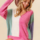 BiBi COZY TEXTURE V-NECK COLOR BLOCK SWEATER