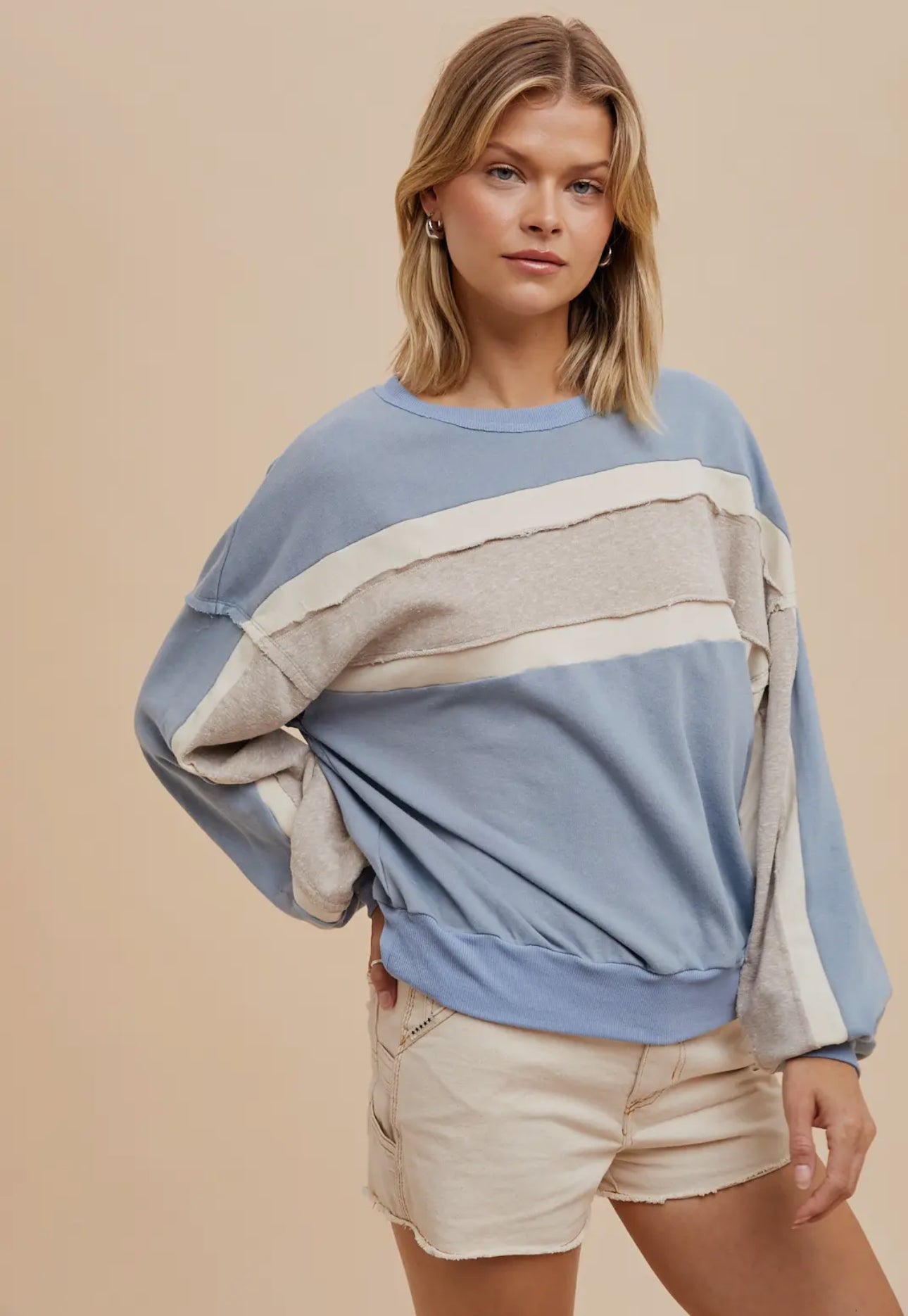 Washed Raw Color Block Sweatshirt