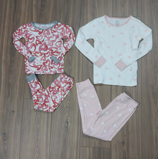 Youth girls Pjs red hearts Burts Bees 4t & Pink hearts Carter size 8
