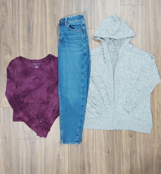 All American Eagle oversized X small cardigan, medium ribbed, long sleeve & Mom jeans, size 6