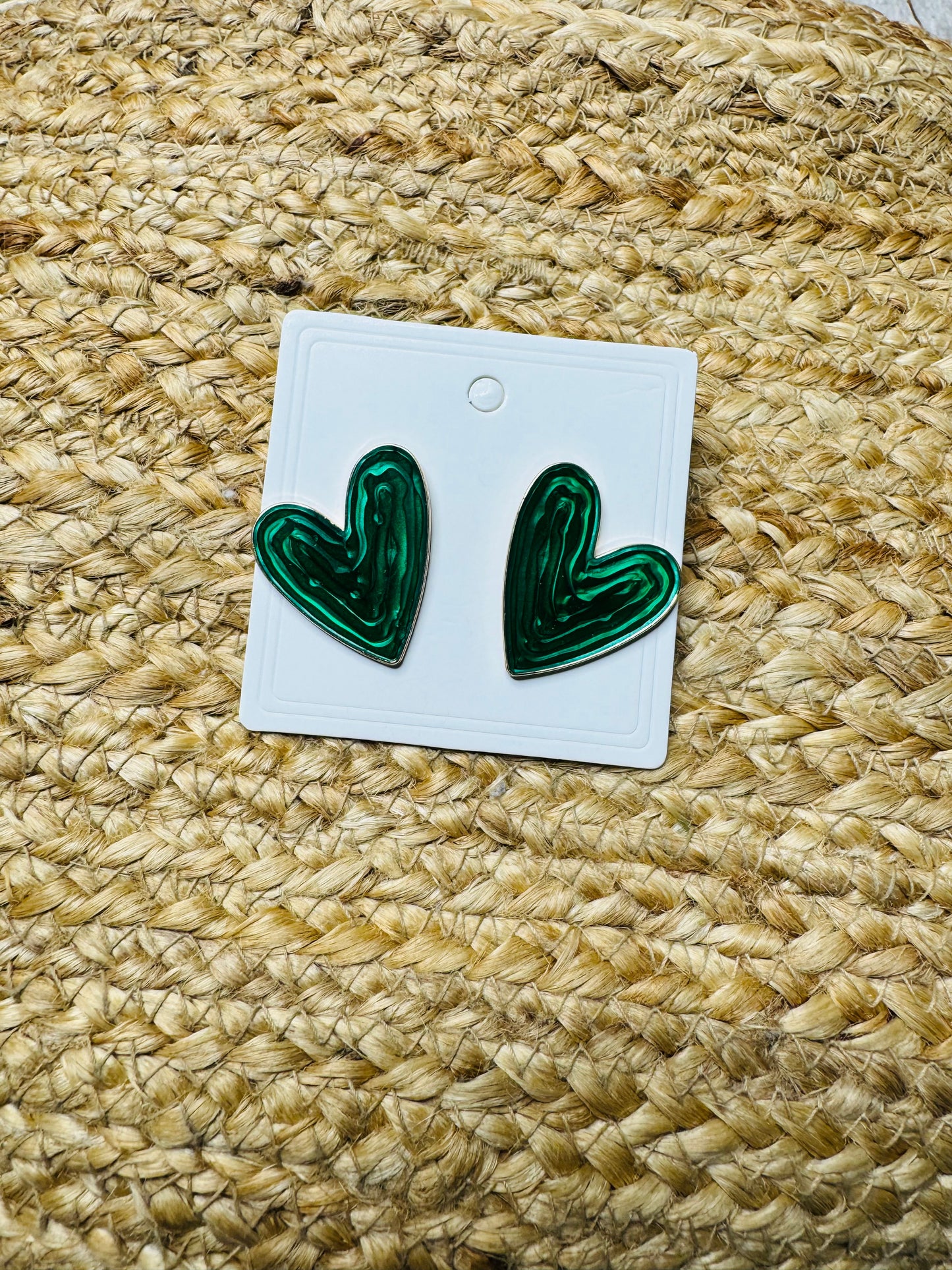 Large green heart earrings