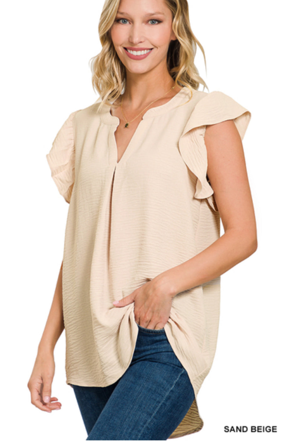 Zenana V Neck Sand Blouse