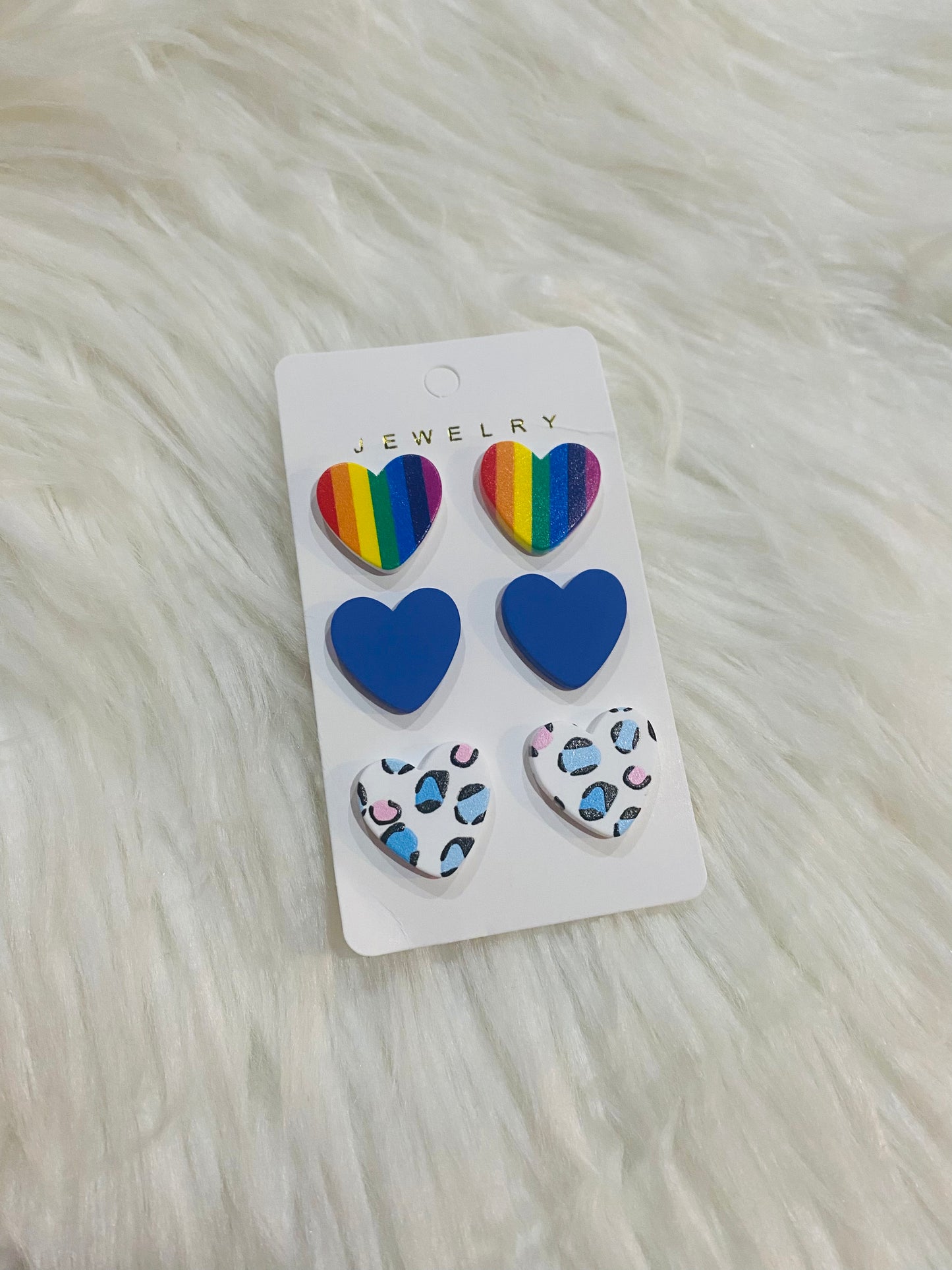 Clay Rainbow Heart Earring Set