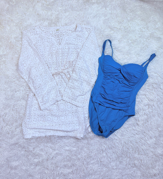 Womens LA Blance Size 8 Bathing Suite And Large Cover Up