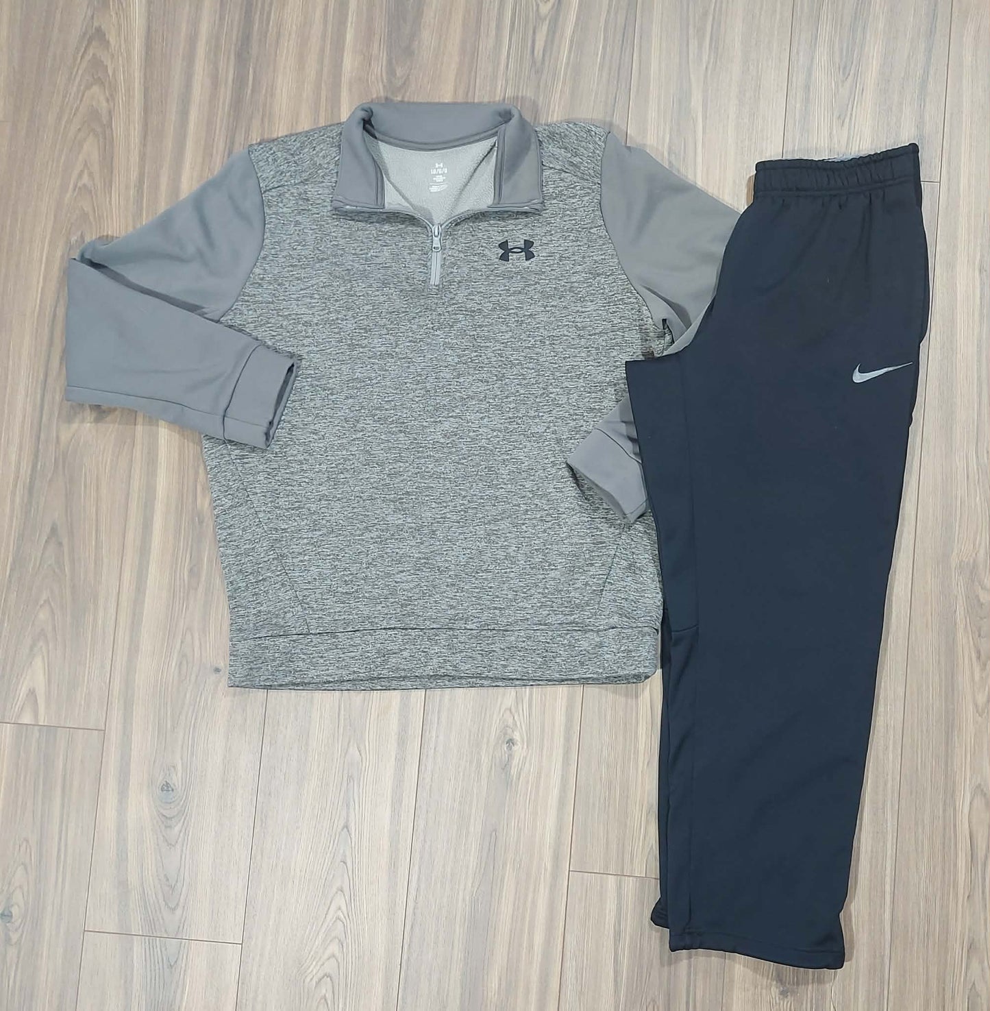 Both mens size large UA lined quarter zip & n! Ke performance sweatpants