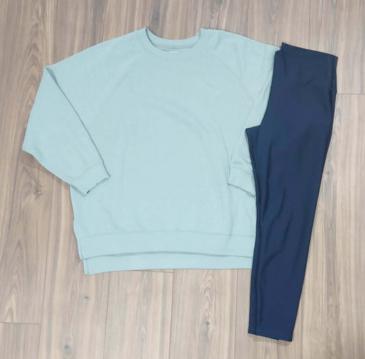 American Eagle size large sweatshirt, slightly oversized & Old Navy power, soft high-rise leggings navy in color