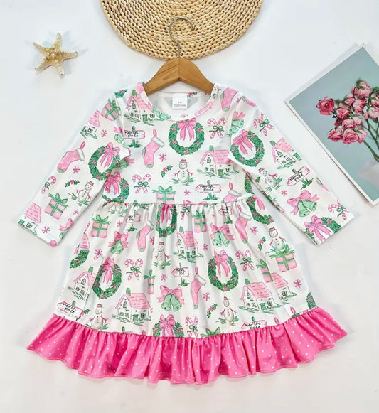 Youth Girls Pink Christmas Dress