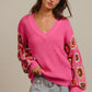 BiBi GRANNY SQUARE SLEEVES V-NECK SWEATER