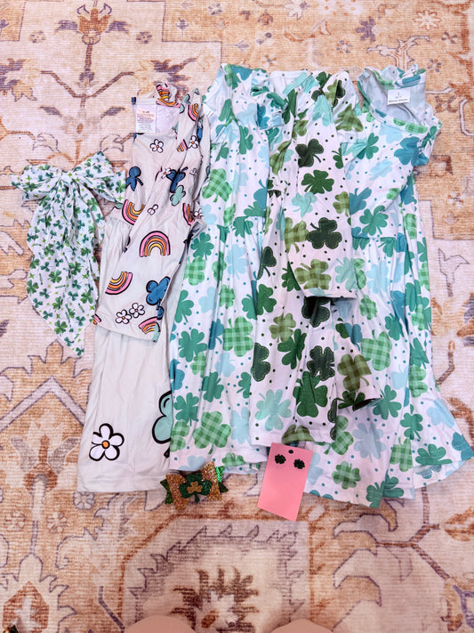 Youth Girls Mystery Clover Dress and Accessory Bundle